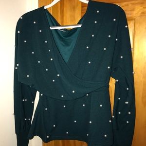 Green Pearl VNeck Blouse